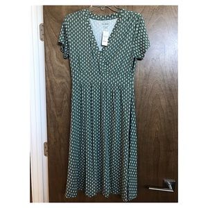 Lands End green and white print dress